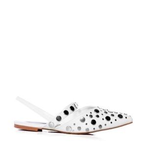 AZALEA WANG White Leather Embellished Flat Sandals